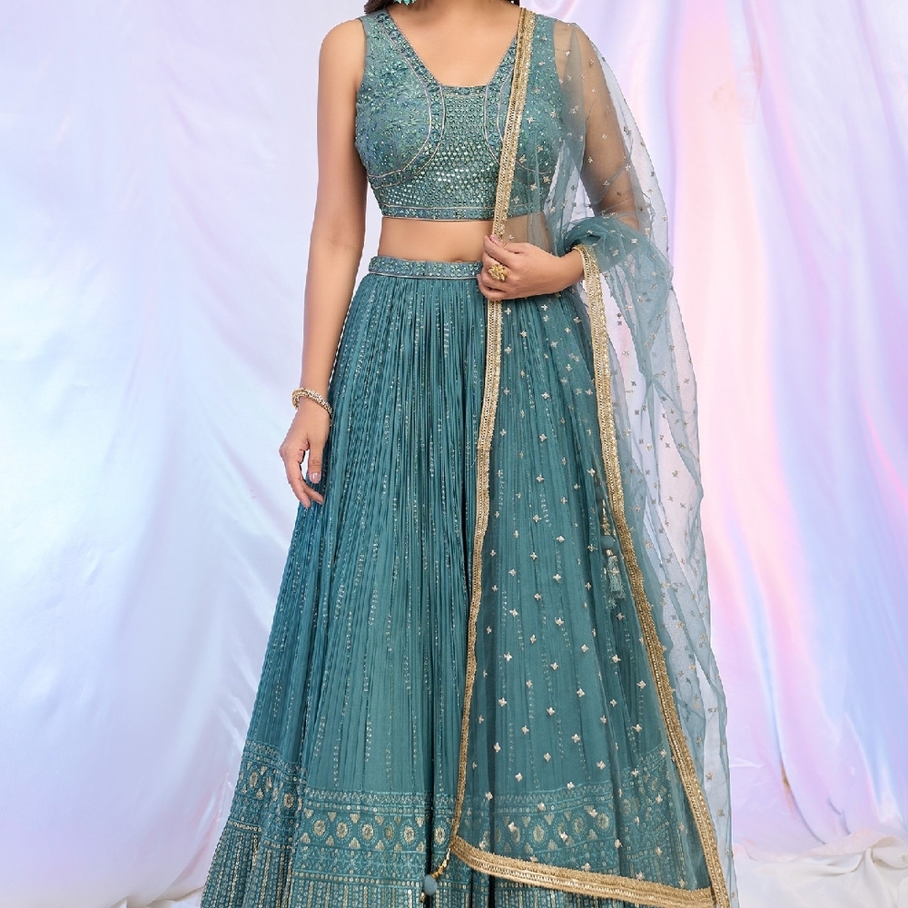 Elegant Teal Skirt Lehenga Set